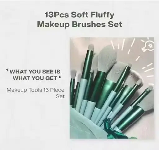 Professional Makeup Brushes Set - 13PCS Green Colour FIX+ Makeup Brushes