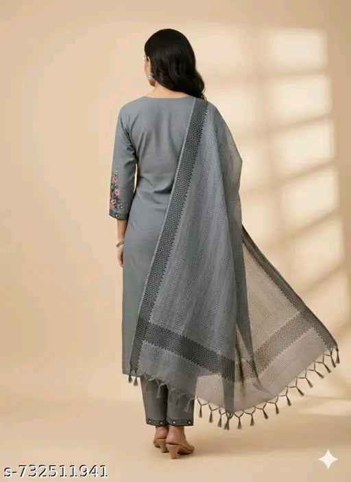 Stylish Grey Cotton Kurti Set