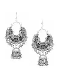 Fashionable Earring & Necklace Set – Silver Oxidised Mirror Work Jhumka Earrings for Women & Girls - Handmade Haven