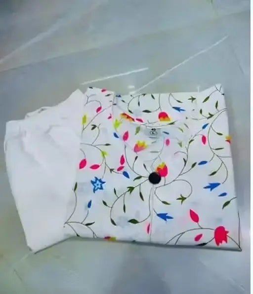 Women’s Cotton Kurta Set – White Printed Kurta with Pant & Dupatta (XXS to XXXL) - Handmade Haven