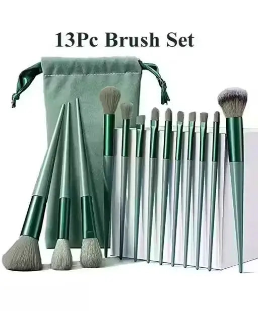 Professional Makeup Brushes Set - 13PCS Green Colour FIX+ Makeup Brushes