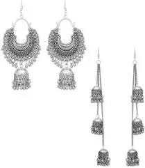 Fashionable Earring & Necklace Set – Silver Oxidised Mirror Work Jhumka Earrings for Women & Girls - Handmade Haven