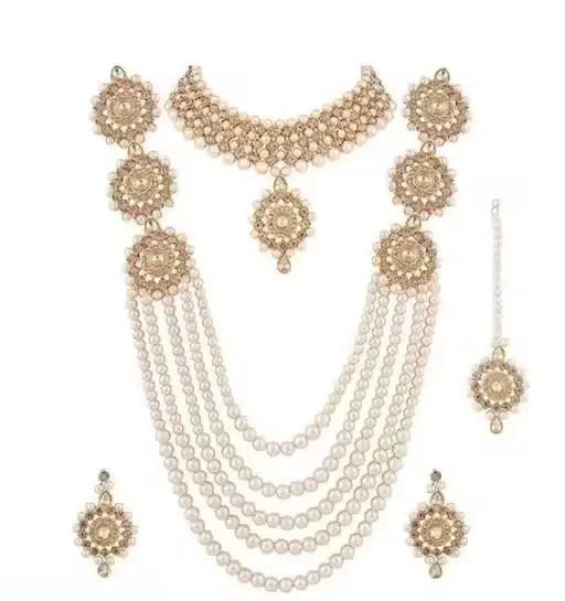 Jewellery Set | Gold-Plated Alloy Bridal Set with American Diamonds, Adjustable Full Set for Women - Handmade Haven