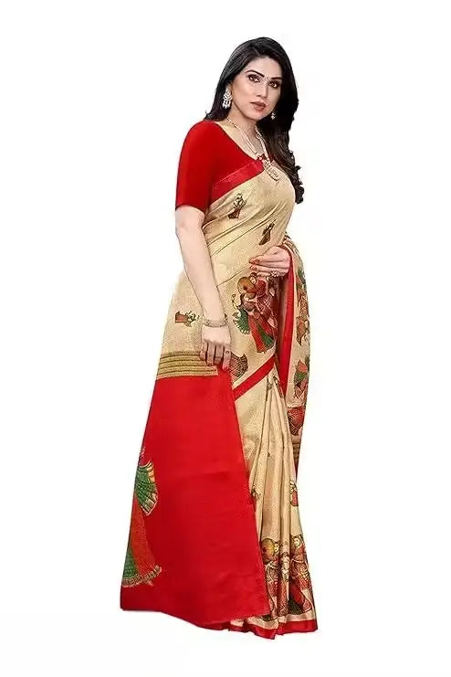 Women's Designer Art Silk Printed Saree with Separate Blouse Piece – Free Size, Elegant Party & Wedding Wear - Handmade Haven