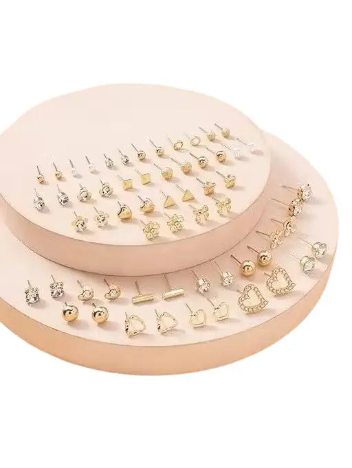 RARE 1 Gold Plated Multicolor Pearl and AD Studs Combo - 30 Pairs of Elegant Earrings