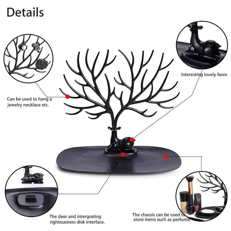 Deer Antlers Jewelry Holder - Elegant Tree Design Jewelry Organizer for Necklaces, Bracelets, and Rings
