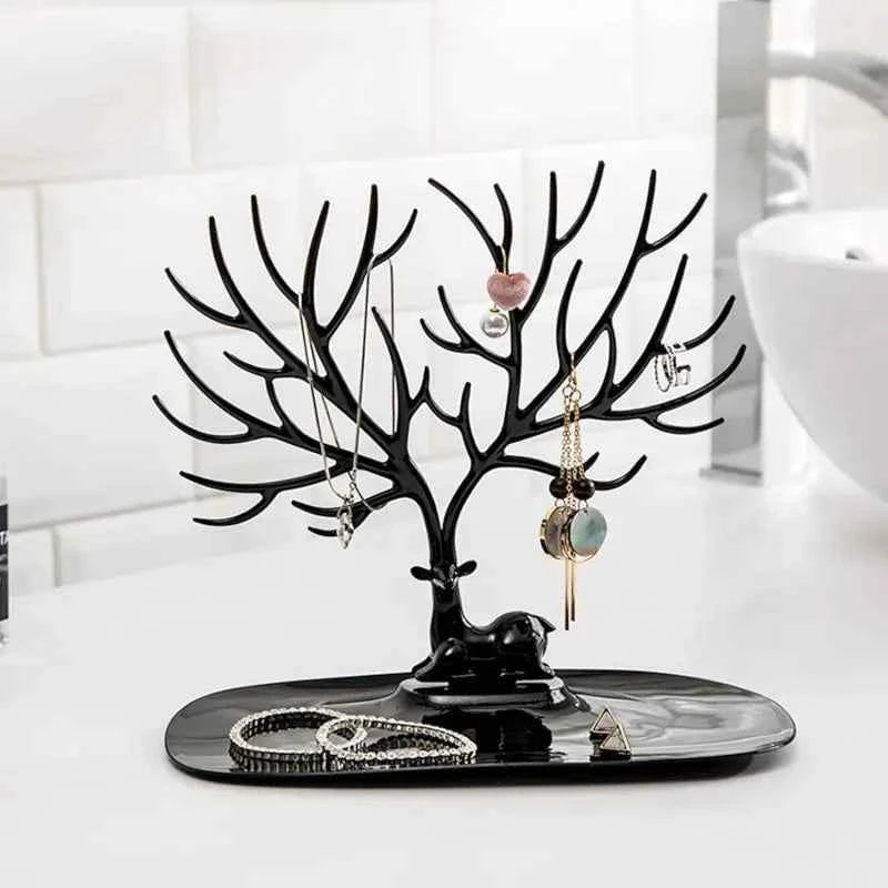 Deer Antlers Jewelry Holder - Elegant Tree Design Jewelry Organizer for Necklaces, Bracelets, and Rings