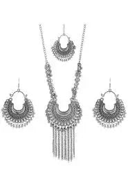 Fashionable Earring & Necklace Set – Silver Oxidised Mirror Work Jhumka Earrings for Women & Girls - Handmade Haven