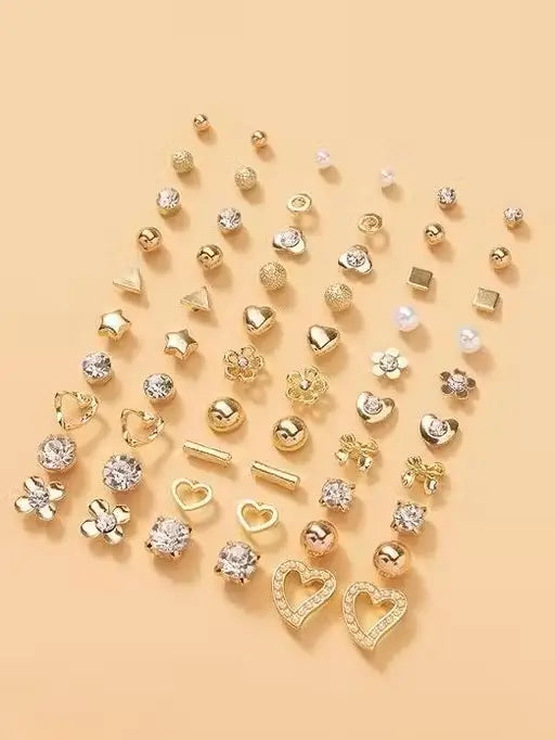 RARE 1 Gold Plated Multicolor Pearl and AD Studs Combo - 30 Pairs of Elegant Earrings