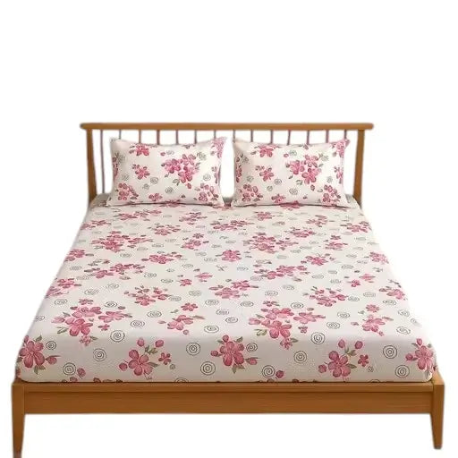 Floral Cotton Fitted Bedsheet – King Size with 2 Pillow Covers