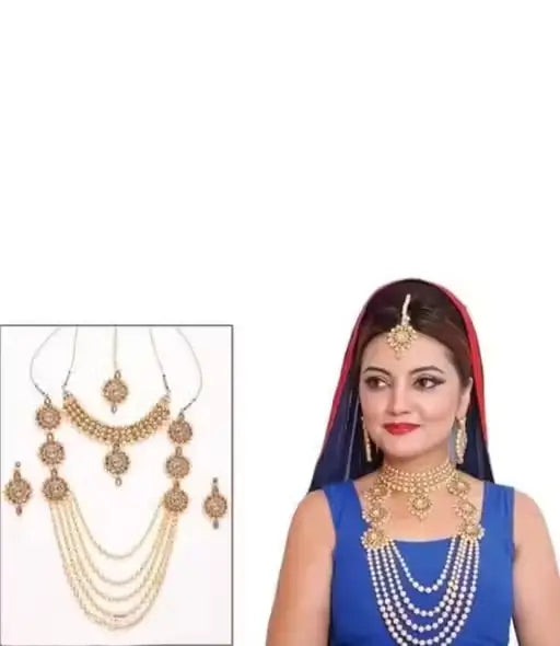 Jewellery Set | Gold-Plated Alloy Bridal Set with American Diamonds, Adjustable Full Set for Women - Handmade Haven
