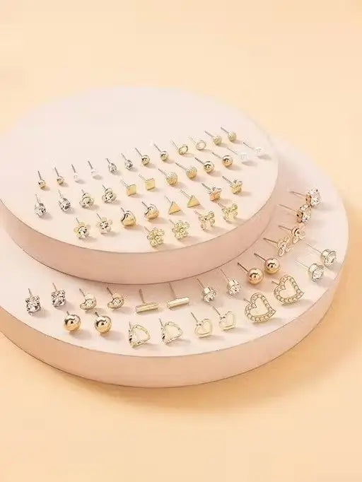 RARE 1 Gold Plated Multicolor Pearl and AD Studs Combo - 30 Pairs of Elegant Earrings