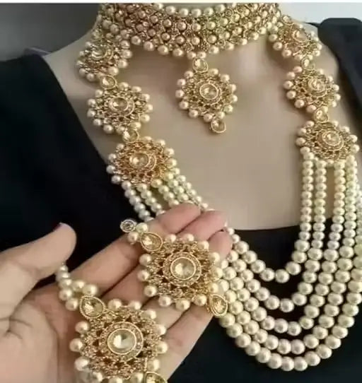 Jewellery Set | Gold-Plated Alloy Bridal Set with American Diamonds, Adjustable Full Set for Women - Handmade Haven