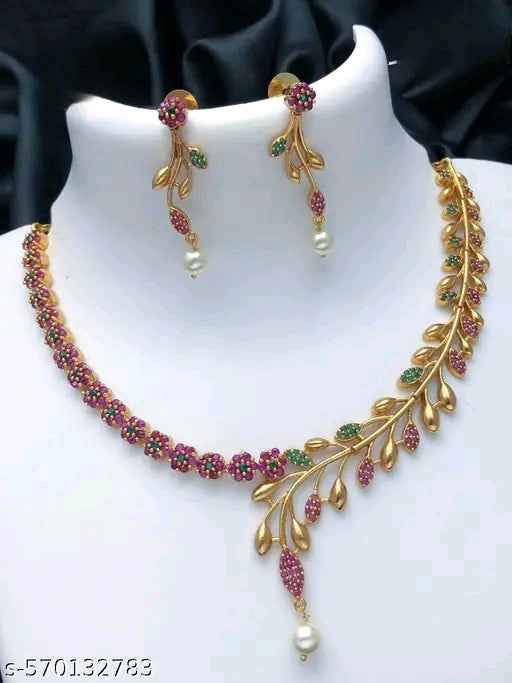Trendy Floral American Diamond Jewellery Set