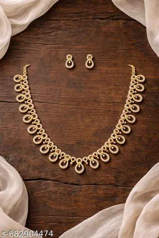 Handmade Haven Unique American Diamond Gold-Plated Jewellery Set | Traditional Choker & Earrings