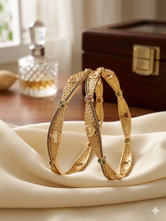 Twinkling Colorful American Diamond Bangles - Gold Plated (Set of 2) - Handmade Haven