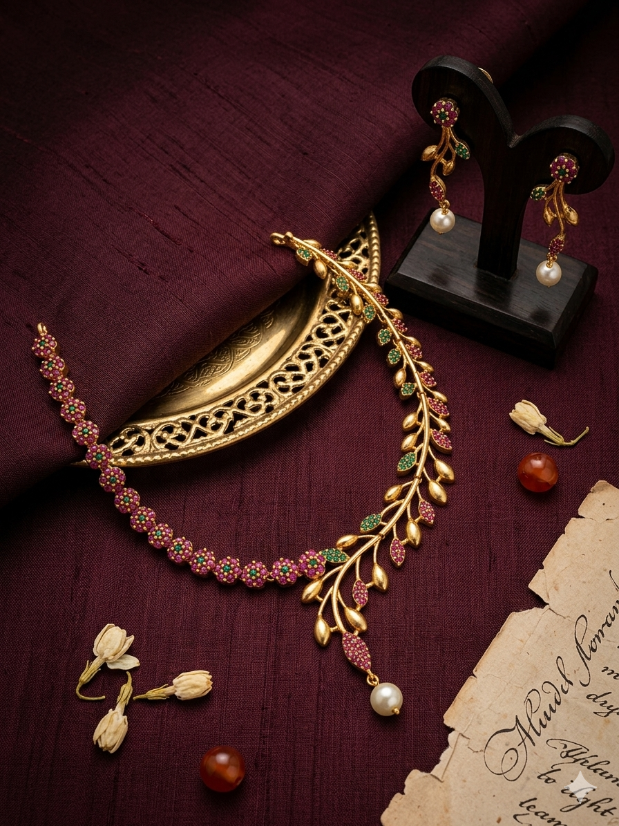 Trendy Floral American Diamond Jewellery Set - Handmade Haven