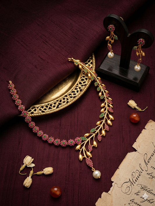 Trendy Floral American Diamond Jewellery Set - Handmade Haven