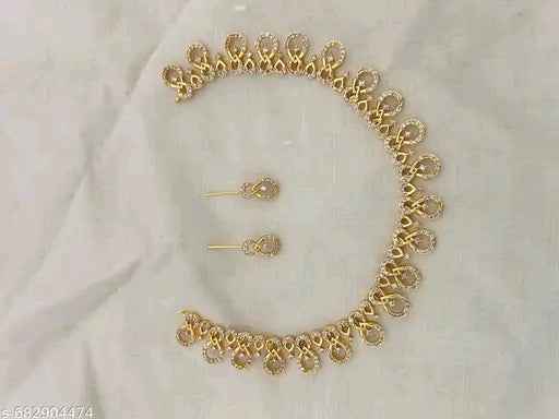 Handmade Haven Unique American Diamond Gold-Plated Jewellery Set | Traditional Choker & Earrings