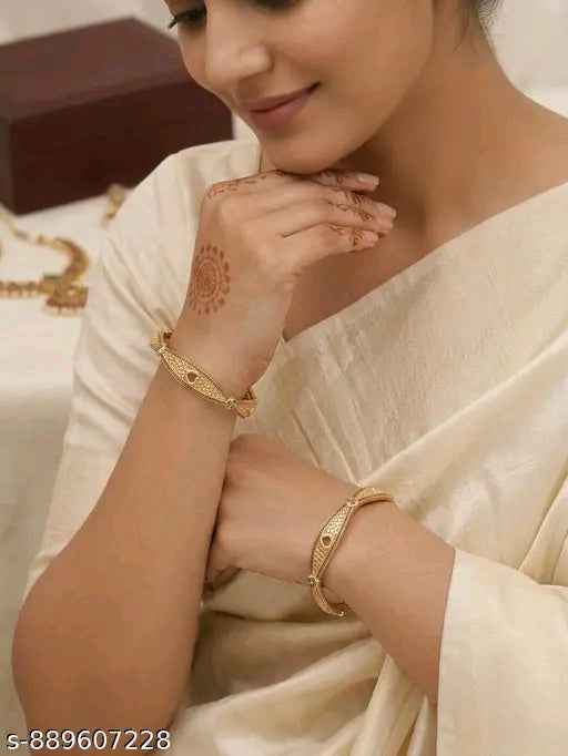 Twinkling Colorful American Diamond Bangles - Gold Plated (Set of 2)