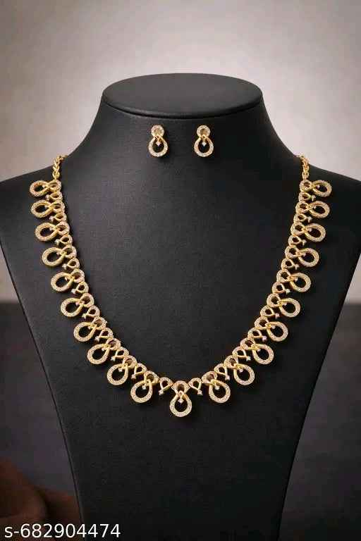 Handmade Haven Unique American Diamond Gold-Plated Jewellery Set | Traditional Choker & Earrings