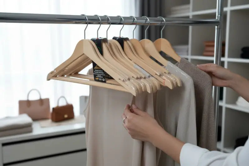 Pack of 6 Wooden Look Hangers | Strong Plastic Clothes Hangers | Space Saving Slim Design Non-Slip Wardrobe Organizer