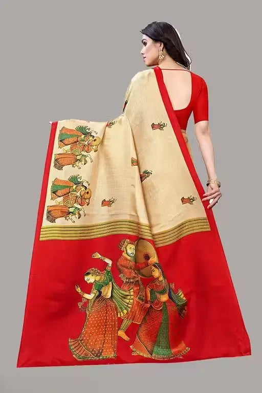 Women's Designer Art Silk Printed Saree with Separate Blouse Piece – Free Size, Elegant Party & Wedding Wear - Handmade Haven