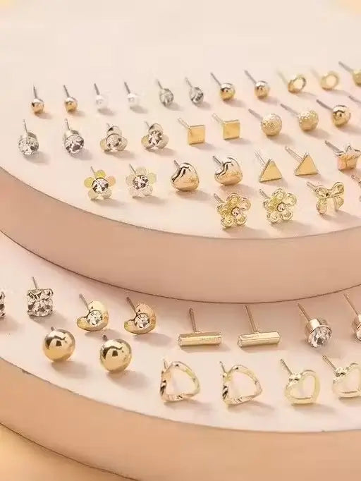RARE 1 Gold Plated Multicolor Pearl and AD Studs Combo - 30 Pairs of Elegant Earrings